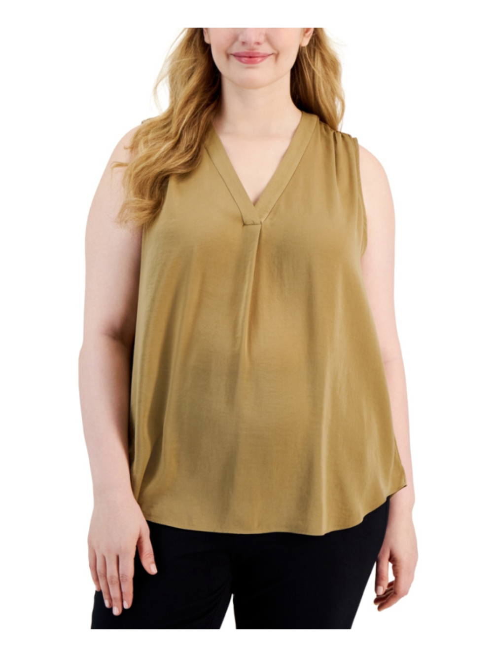 Alfani Plus Size 1X Beige Satin Sleeveless V-Neck Blouse / Tunic NWT